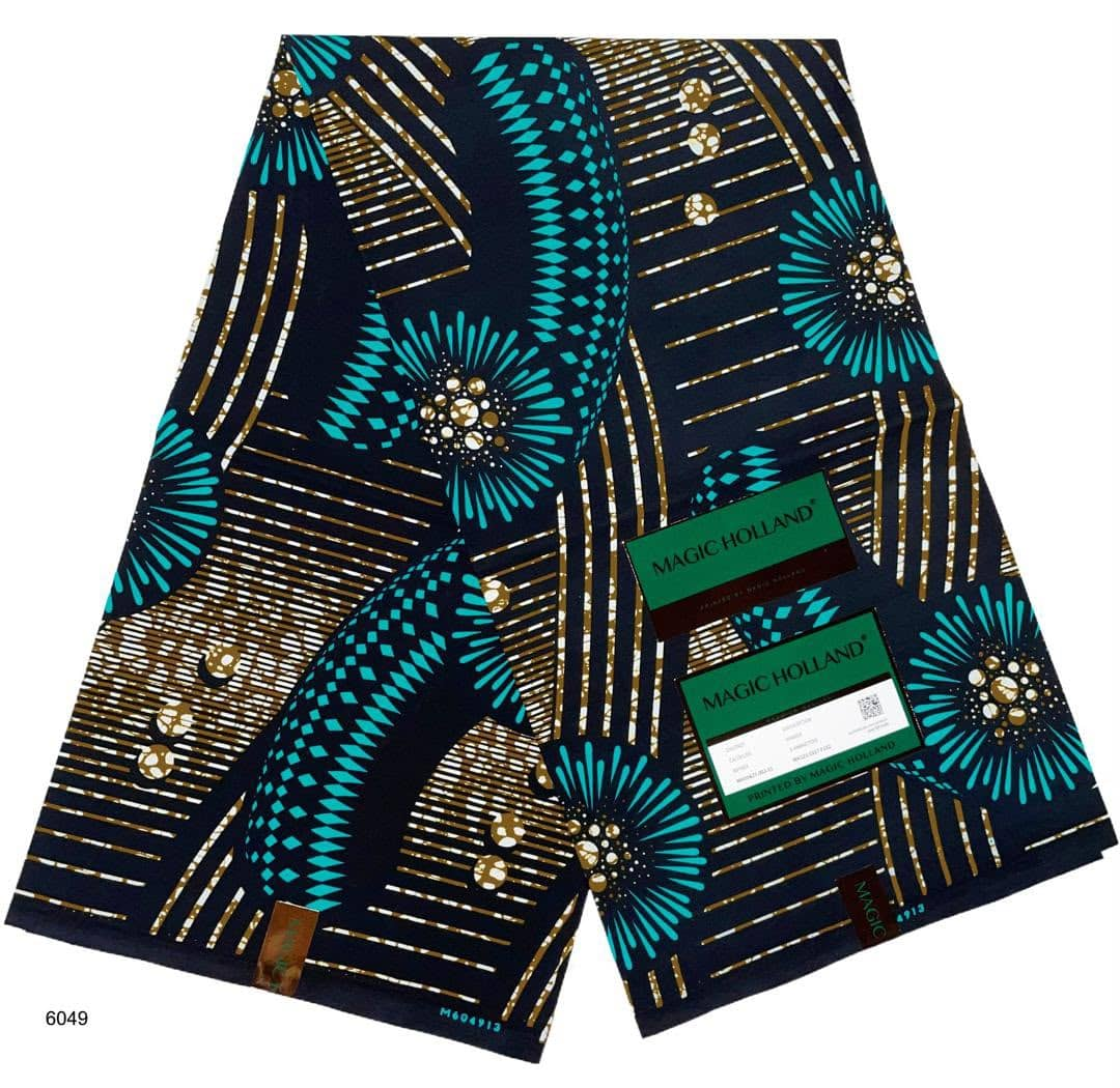 Turquoise & Gold Print Fabric