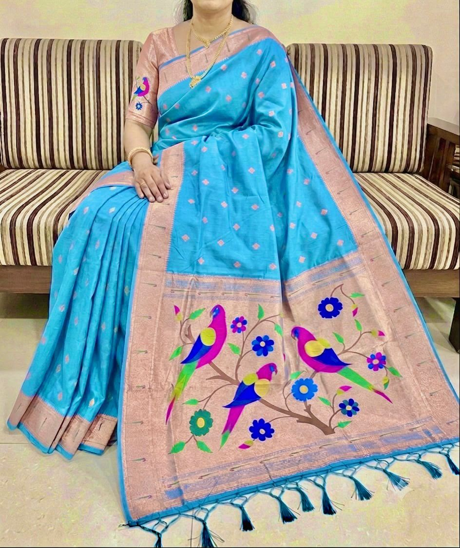 Sky Blue Woven Saree