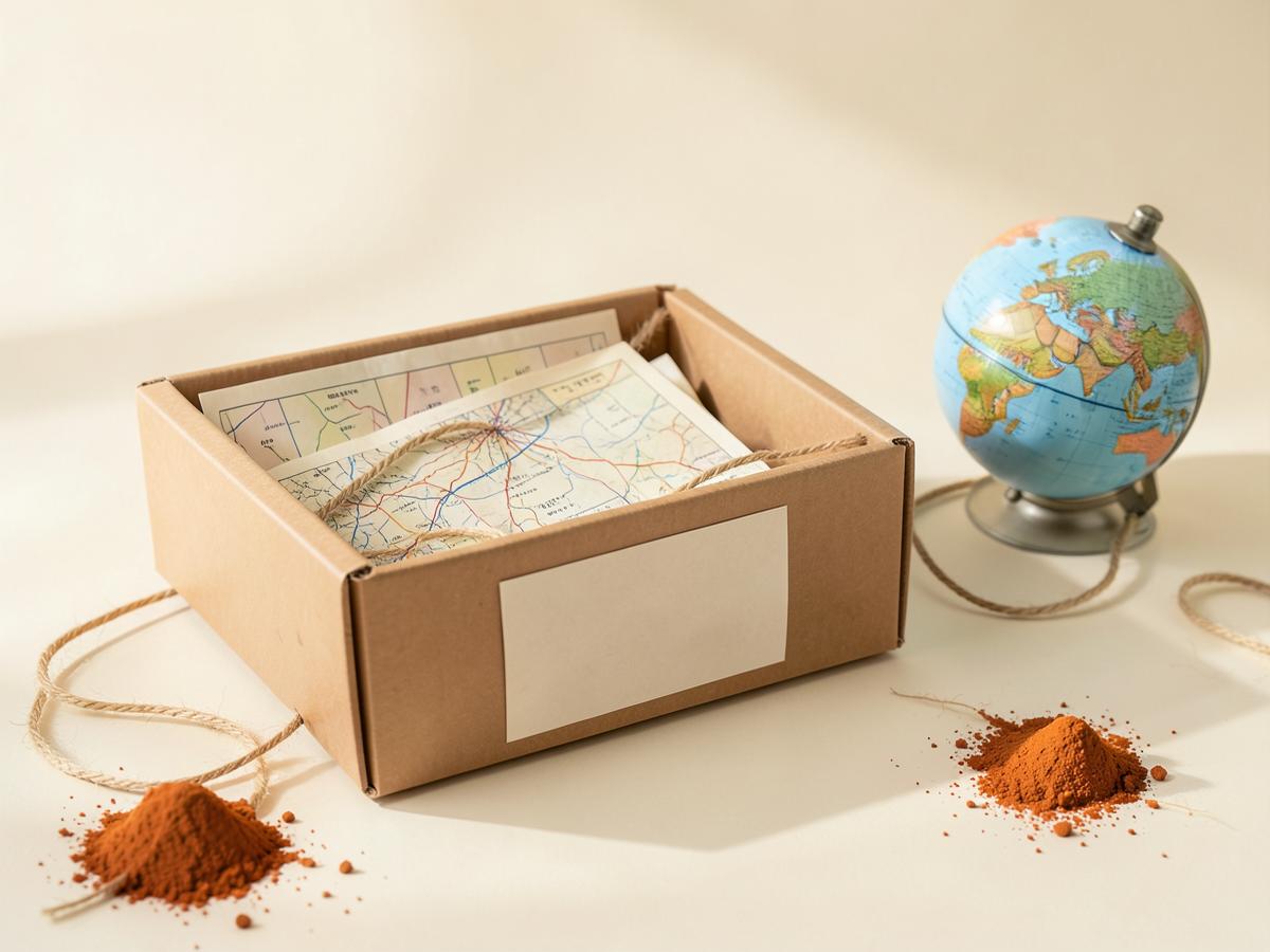 Export crate and world route representing trade from Bengaluru